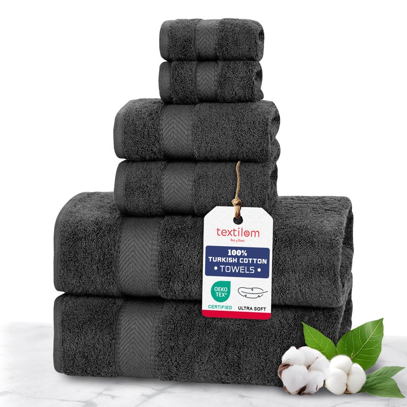 TEXTILOM 100% Turkish Cotton 6 Pcs Luxury Bath Towel Set, Soft & Absorbent Towels for Bathroom (2 Bath Towels, 2 Hand Towel, 2 Washcloths) - Aqua - Image 1