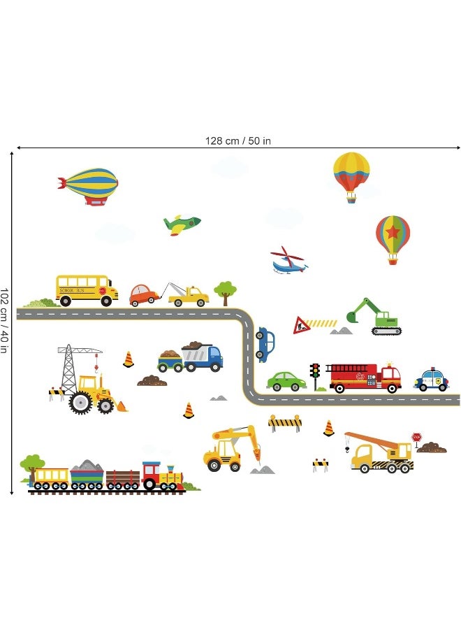 decalmile - decalmile Construction Transportation Wall Decals Car Truck Plane Boys Wall Stickers Kids Bedroom Baby Nursery Playroom Wall Decor - Image 1