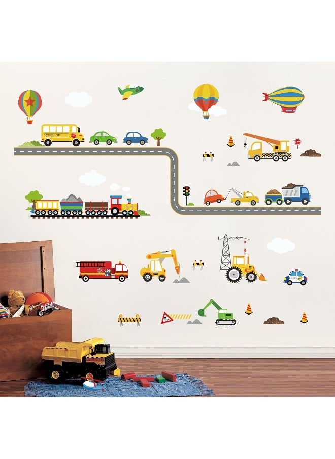 decalmile - decalmile Construction Transportation Wall Decals Car Truck Plane Boys Wall Stickers Kids Bedroom Baby Nursery Playroom Wall Decor - Image 1