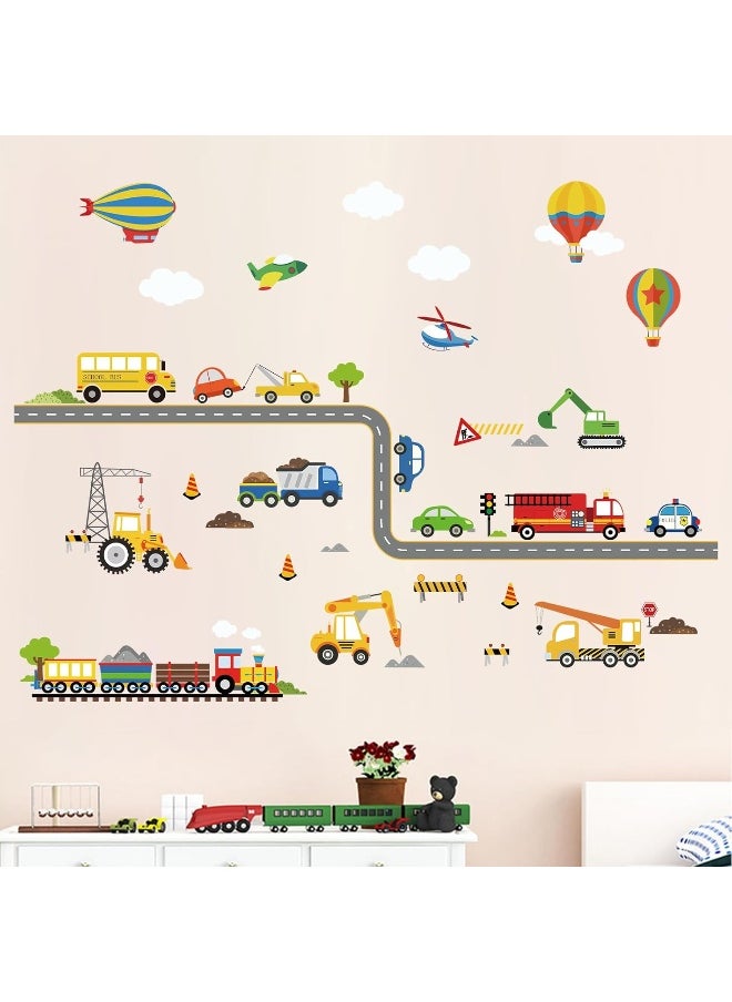 decalmile - decalmile Construction Transportation Wall Decals Car Truck Plane Boys Wall Stickers Kids Bedroom Baby Nursery Playroom Wall Decor - Image 1