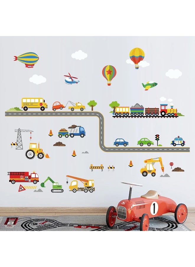 decalmile - decalmile Construction Transportation Wall Decals Car Truck Plane Boys Wall Stickers Kids Bedroom Baby Nursery Playroom Wall Decor - Image 1