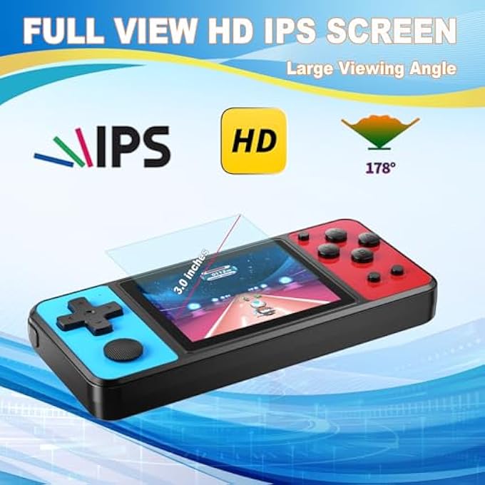 32 BIT HANDHELD GAMES FOR CHILDREN, BUILT-IN 139 VIDEO GAMES, 3.0 INCH IPS SCREEN, RECHARGEABLE ARCADE GAMING PLAYER, ELECTRONIC TOY FOR BOYS AND GIRLS, BLUE, RED - Image 4