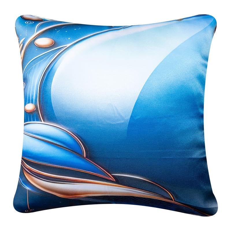 Vendola Decorative Satin Sofa Cushion Covers Set of 5, 16 inch x 16 inch, Sofa Pillow Cover, Blue, White and Gold Colour, Floral Design, Zipper Closure (Blue Whirl, 16X16 Inches) - Image 5