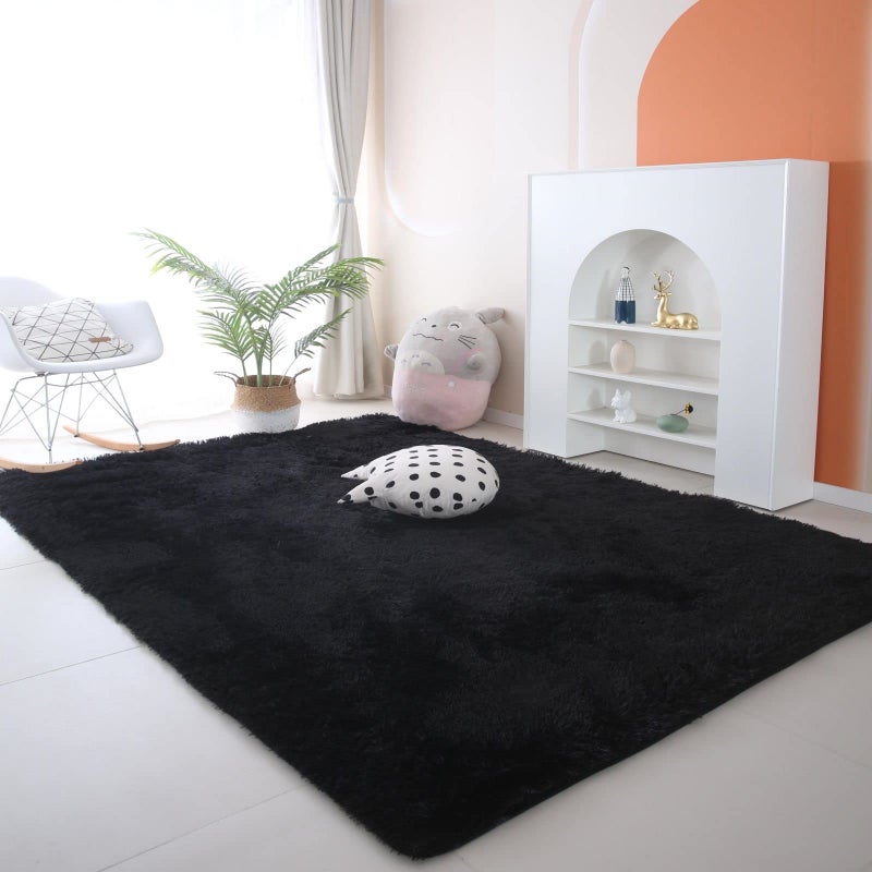CAIYUECS Shag Area Rug,Indoor Ultra Soft Plush Rugs for Bedroom Living Room, Non-Skid Modern Nursery Faux Fur Rugs for Kids Room Home Decor (4x6 Feet, Black) - Image 5