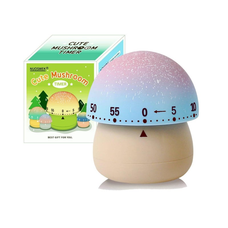 NUOSWEK Mechanical Kitchen Timer Cute Mushroom Timer for Kids Wind Up 60 Minutes Manual Countdown Timer for Classroom Home Study and Cooking Beige Base