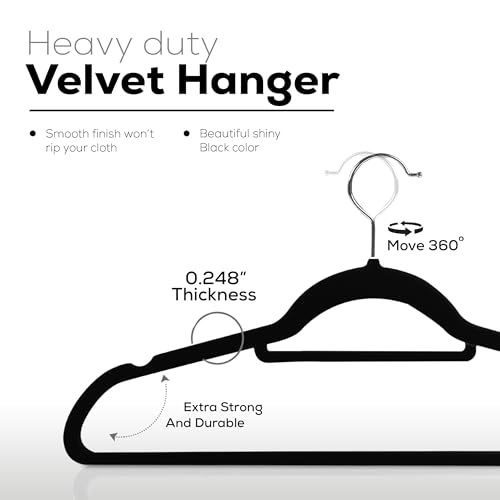 Utopia Home Pack of 50 Velvet Suit Hangers with Tie Bar - Heavy Duty Non-Slip Premium Hangers for Adult Clothes - 360 Degree Swivel Hook, Black - Image 3