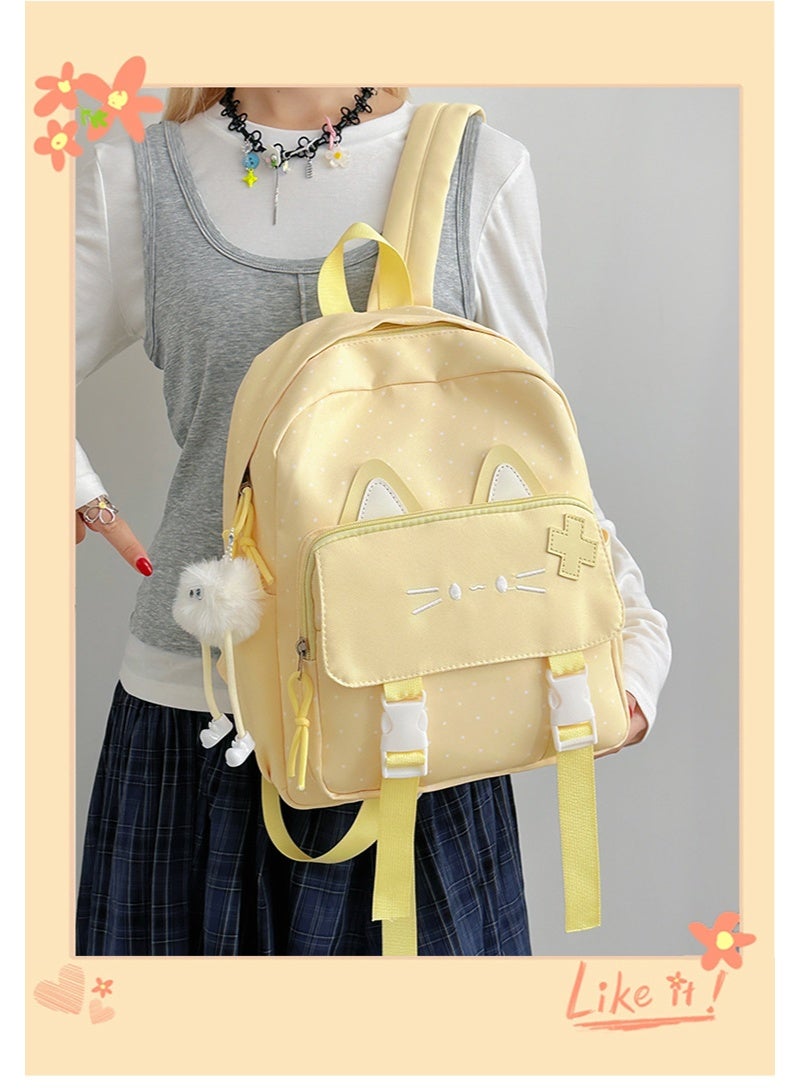 Girls' Lightweight Cat Ear School Backpack for Primary Students, Casual Daypack - Image 2
