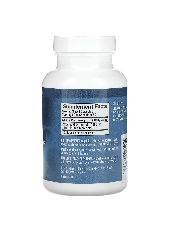 BRAINMD براين إم دي، تيروزين، 1,000 ملغ، 120 كبسولة (500 ملغ لكل كبسولة) - Image 2