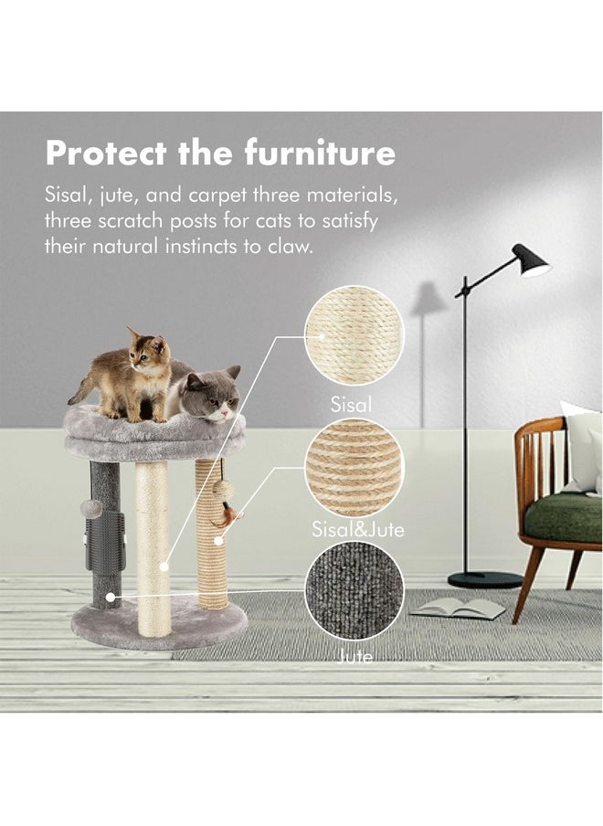 MECOOL MECOOL 4in1 Small Cat Tree,Scratching Post with Tower Soft Bed, Sisal Carpet Jute Posts with Three Hanging Ball Toys and Massage Brush for Indoor Cats and Kittens  - Image 3