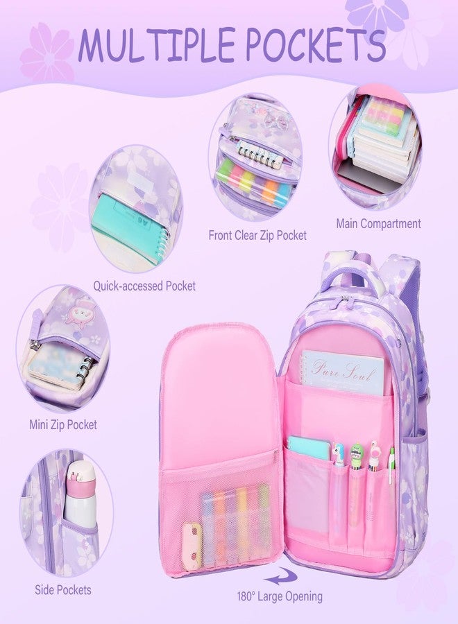 ACESAK Kids School Backpack for Girls, Bookbag Backpack with Lunch Box & Pencial Pouch Set for Girls Kids Teens Elementary Middle School Student, Girl Backpacks for Schools (Purple) - Image 2