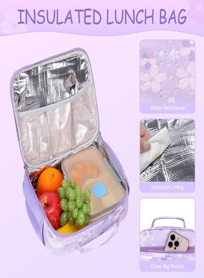 ACESAK Kids School Backpack for Girls, Bookbag Backpack with Lunch Box & Pencial Pouch Set for Girls Kids Teens Elementary Middle School Student, Girl Backpacks for Schools (Purple) - Image 5