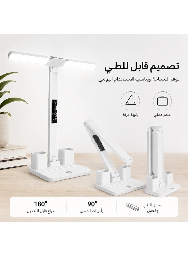 LED Desk Lamp for Reading, Studying, and Working – Features 3 Lighting Modes, Adjustable Brightness, Touch Control, Flexible Foldable Arm, Digital Clock, Alarm, and Pen Holder; USB-Powered. - Image 4