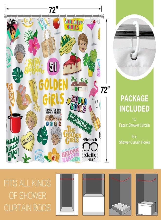 TSLOVER The Golden Girls Shower Curtain,Tv Show Golden Girls Merchandise Gifts for Fans Women Friends,Funny Waterproof Polyester Fabric Bathroom Decor Accessories,72x72 Inch - Image 2
