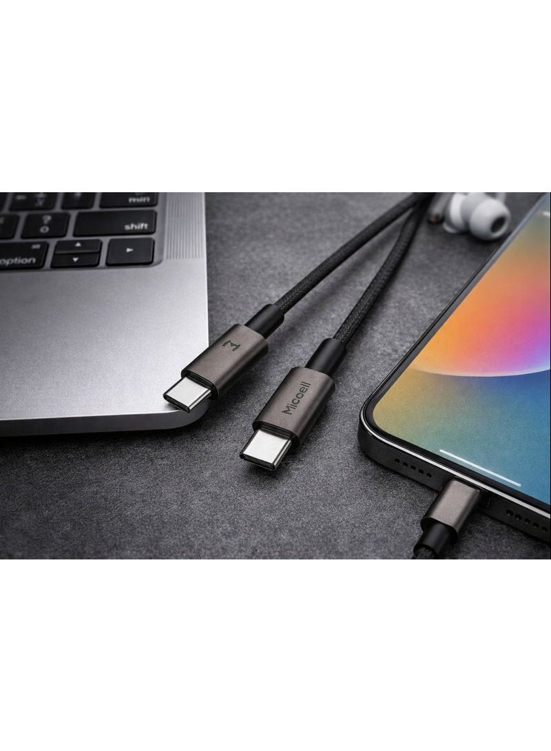 ميكسل كابل شحن سريع ونقل بيانات مايسيل (Miccell) تايب سي إلى تايب سي (Type-C to Type-C) بقوة 60 واط، 3 أمبير، طول 120 سم، مضفر بالنايلون - رمادي/أسود - Image 5