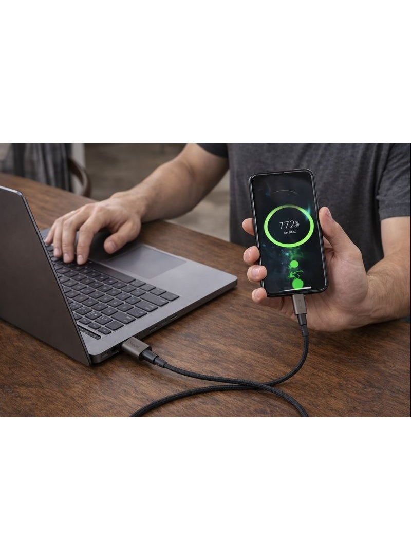 ميكسل كابل شحن سريع ونقل بيانات مايسيل (Miccell) تايب سي إلى تايب سي (Type-C to Type-C) بقوة 60 واط، 3 أمبير، طول 120 سم، مضفر بالنايلون - رمادي/أسود - Image 3