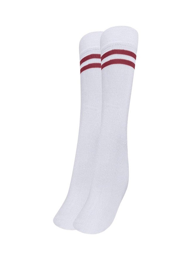 MUKHAKSH (Pack of 3 Pairs Boys Kids White Socks with Maroon Stripes Border Lining White with Maroon Stripes Calf Length Long School Uniform School Dress Socks, 7-8 Years - Image 2