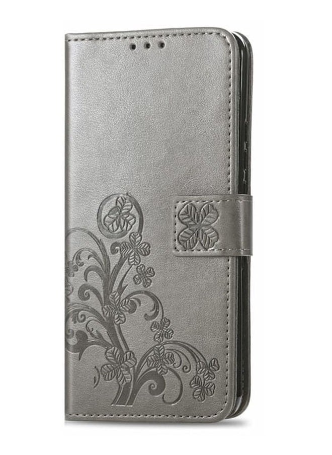 Generic For INFINIX Hot 10 Play Four-leaf Clasp Embossed Buckle Mobile Phone Protection Leather Case with Lanyard & Card Slot & Wallet & Bracket Function(Gray)  - Image 1