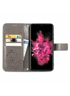Generic For INFINIX Hot 10 Play Four-leaf Clasp Embossed Buckle Mobile Phone Protection Leather Case with Lanyard & Card Slot & Wallet & Bracket Function(Gray)  - Image 2