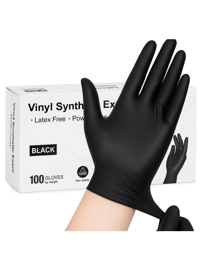 Black Disposable Vinyl Gloves,Latex Free, Powder-Free for Medical, Cooking  Cleaning, Disposable Gloves for Household, Food safe, 100/Box - Image 1
