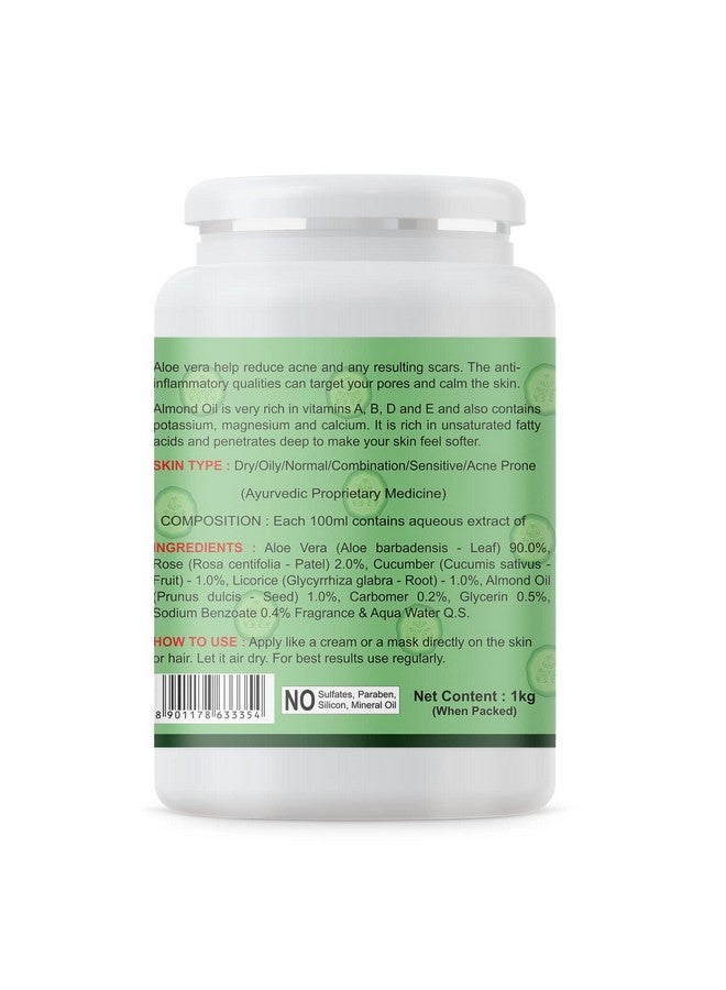 KAZIMA Aloe Cucumber Gel With Pure Aloe Vera & Cucumber For Face, Skin & Hair - Exfoliate Skin, Reduces Acne Scars, Wrinkles, Sunburn, Dark Circles & Moisturizes Skin (1Kg)  - Image 2