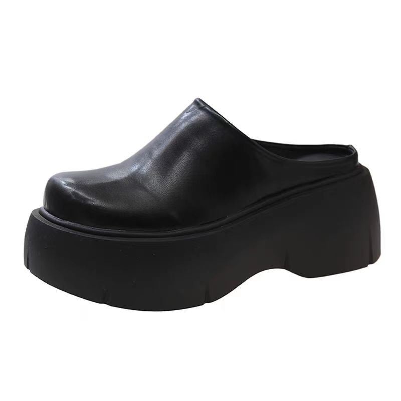 Trendy Thick-Soled Height-Increasing Slippers For Women 2025 Autumn New Popular Fashion Versatile Outdoor High-Heeled Closed-Toe Mules - Image 4