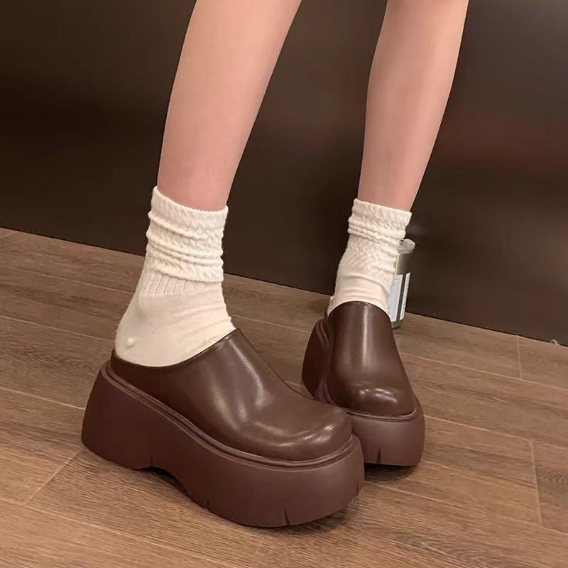 Trendy Thick-Soled Height-Increasing Slippers For Women 2025 Autumn New Popular Fashion Versatile Outdoor High-Heeled Closed-Toe Mules - Image 3