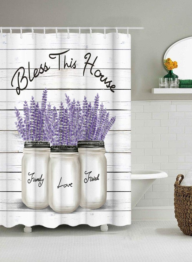 RnnJoile Purple Shower Curtains Lavender Bath Curtain Lilac and Gray Bathroom Decor for Country Farmhouse with Hooks 72" x 72" - Image 3