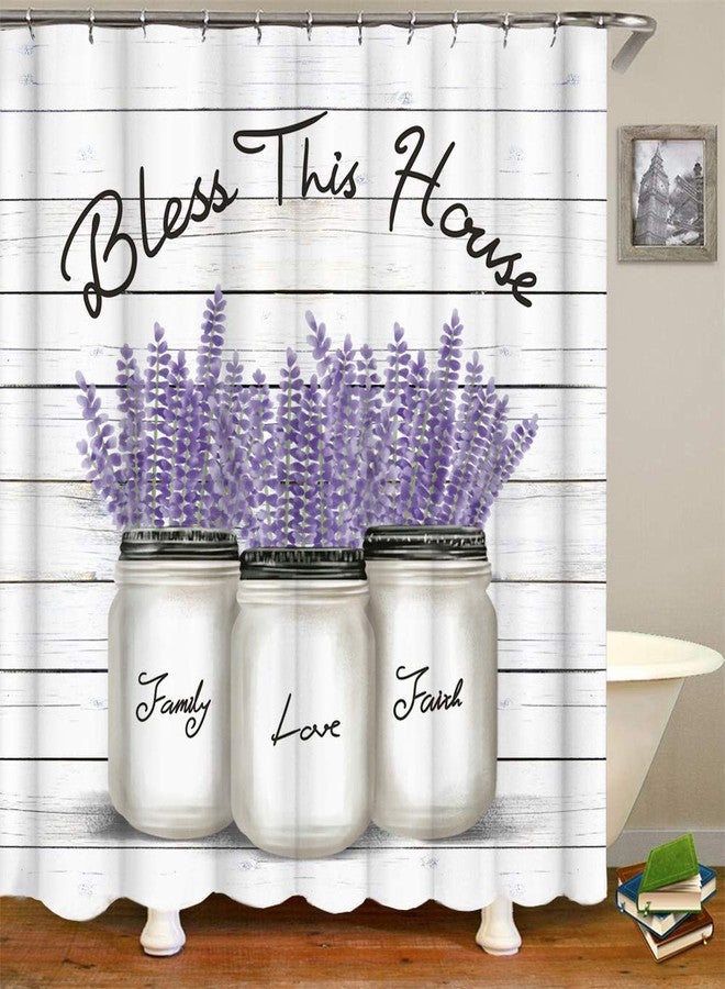RnnJoile Purple Shower Curtains Lavender Bath Curtain Lilac and Gray Bathroom Decor for Country Farmhouse with Hooks 72" x 72" - Image 1