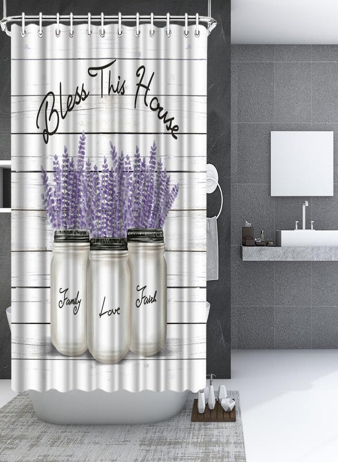 RnnJoile Purple Shower Curtains Lavender Bath Curtain Lilac and Gray Bathroom Decor for Country Farmhouse with Hooks 72" x 72" - Image 2