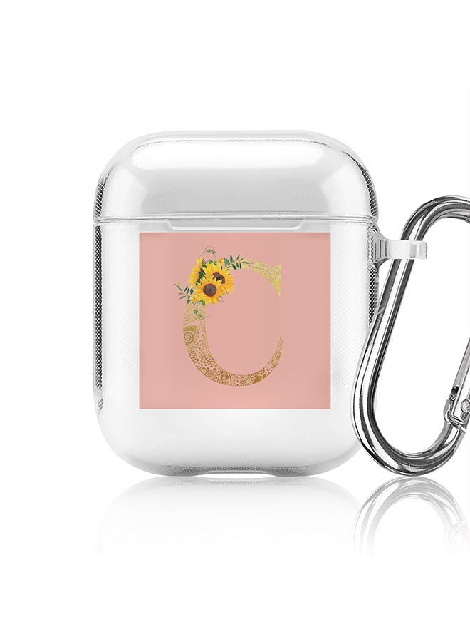 Stylizedd Classic Clear printed Case for Apple Airpods 2 / 1 Soft TPU Gel Thin Transparent Flexible Cover - Custom Monogram Initial Letter Mandala Floral Pattern Alphabet - C (Rose Pink ) - Image 1