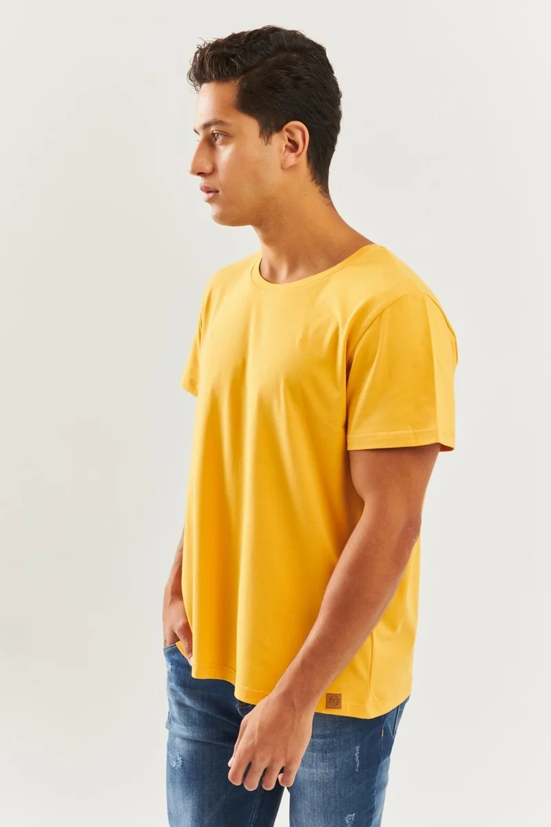 بوتيكجيز Mustard Oversize Comfortable Cotton Combed Crew Neck Short Sleeve Basic T-Shirt Trendy Collection