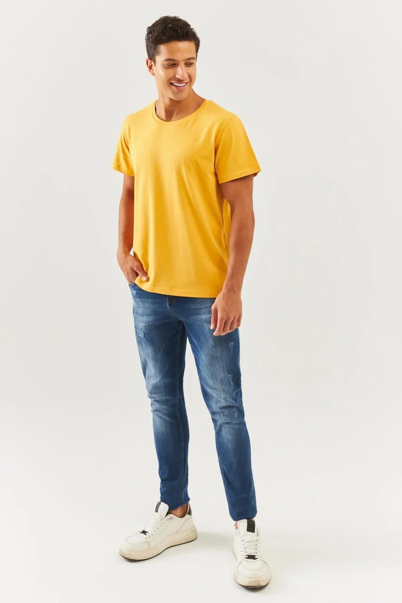 بوتيكجيز Mustard Oversize Comfortable Cotton Combed Crew Neck Short Sleeve Basic T-Shirt Trendy Collection