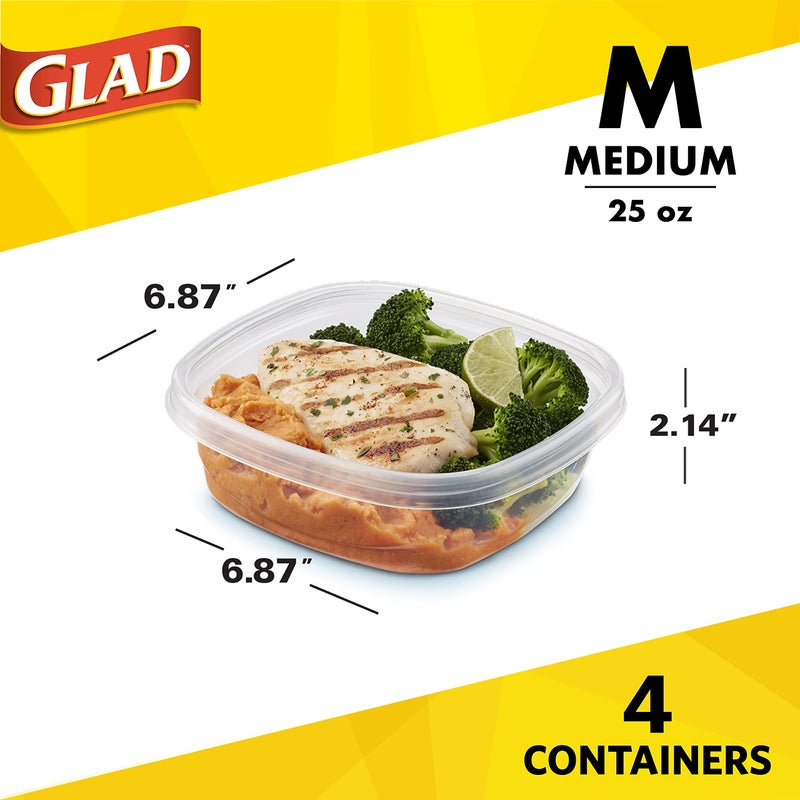 Glad GladWare Design Series Food Storage Containers - Medium Rectangle - Meal Container Holds up to 24 Ounces of Food - Lock Tight Seal, 4 Count - Image 2