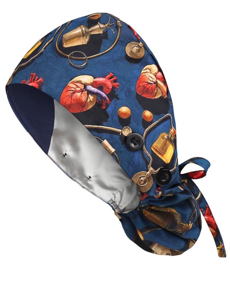 Yuest Satin Lined Scrub Caps with Buttons & Sweathand, Surgical Caps for Women - Image 1