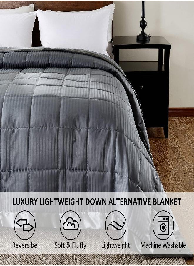 downluxe downluxe Lightweight Queen Down Alternative Blanket with Satin Trim, Grey, 90 X 90 Inch  - Image 1