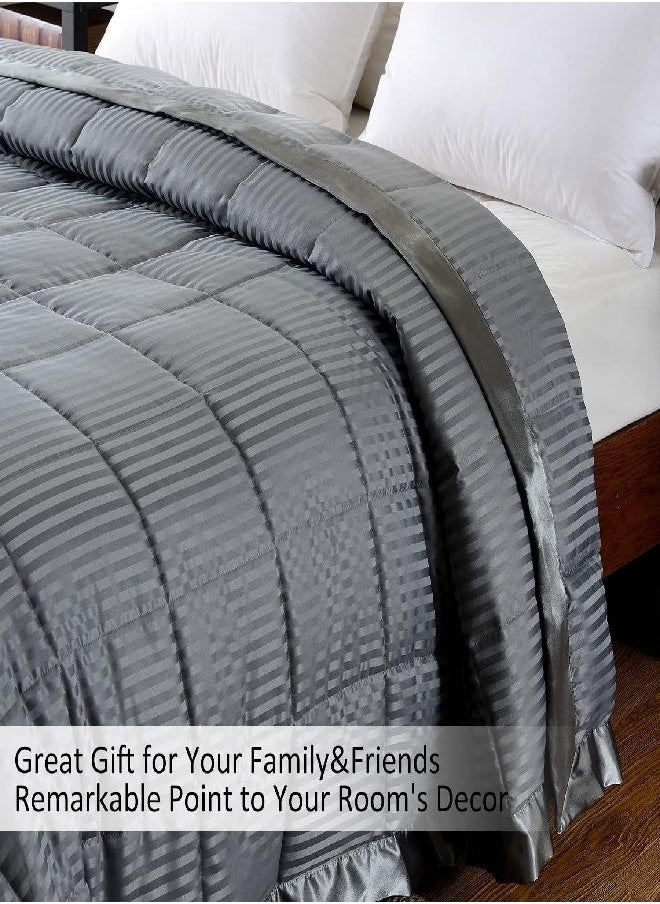 downluxe downluxe Lightweight Queen Down Alternative Blanket with Satin Trim, Grey, 90 X 90 Inch  - Image 2