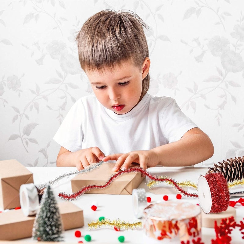 eBoot 36 Yards 3 Color Mini Christmas Tree Tinsel Ribbon Decor Gold Silver Red Thin Glitter Twist Wire Garland Metallic Twist Tinsel DIY Christmas Tree Birthday Holiday Party Wedding - Image 3