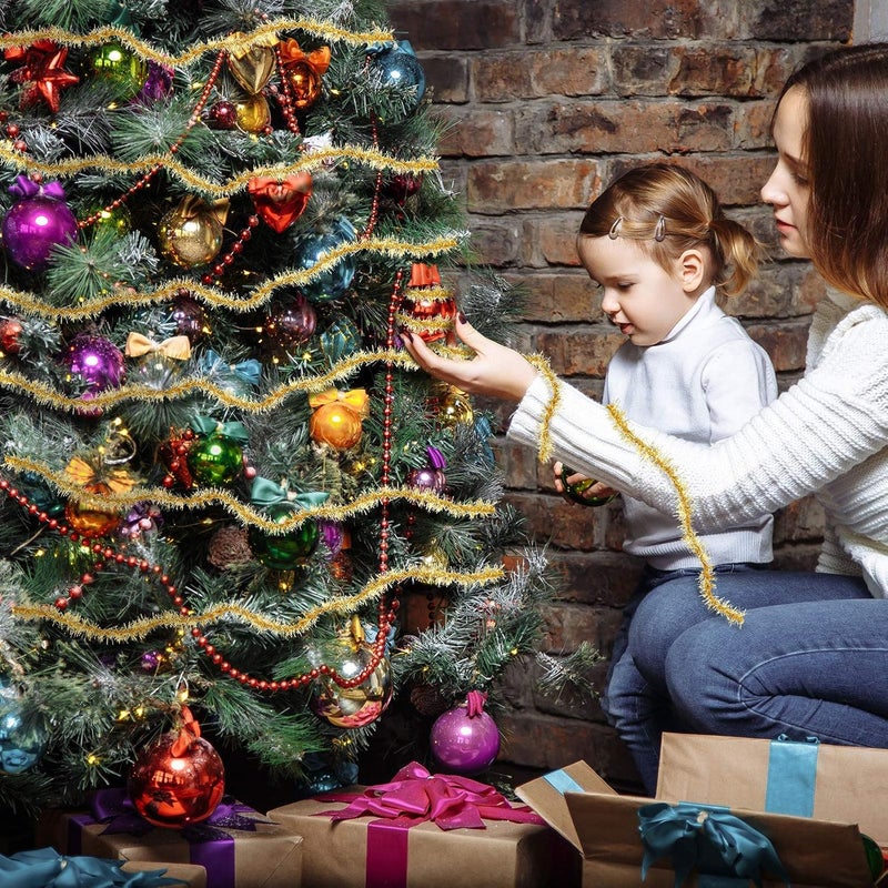 eBoot 36 Yards 3 Color Mini Christmas Tree Tinsel Ribbon Decor Gold Silver Red Thin Glitter Twist Wire Garland Metallic Twist Tinsel DIY Christmas Tree Birthday Holiday Party Wedding - Image 4