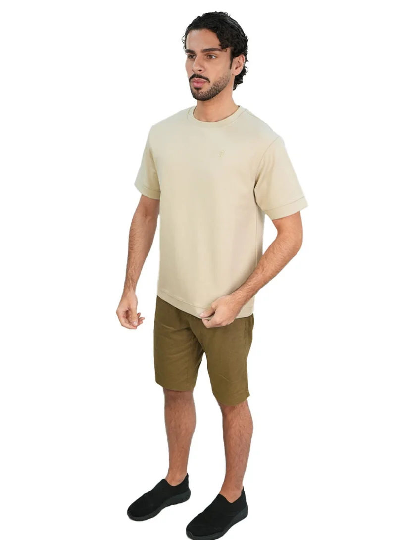 GIORDANO  Men’s Relaxed Interlock Crew Neck Tee with Embroidery for Men | Best Price UAE