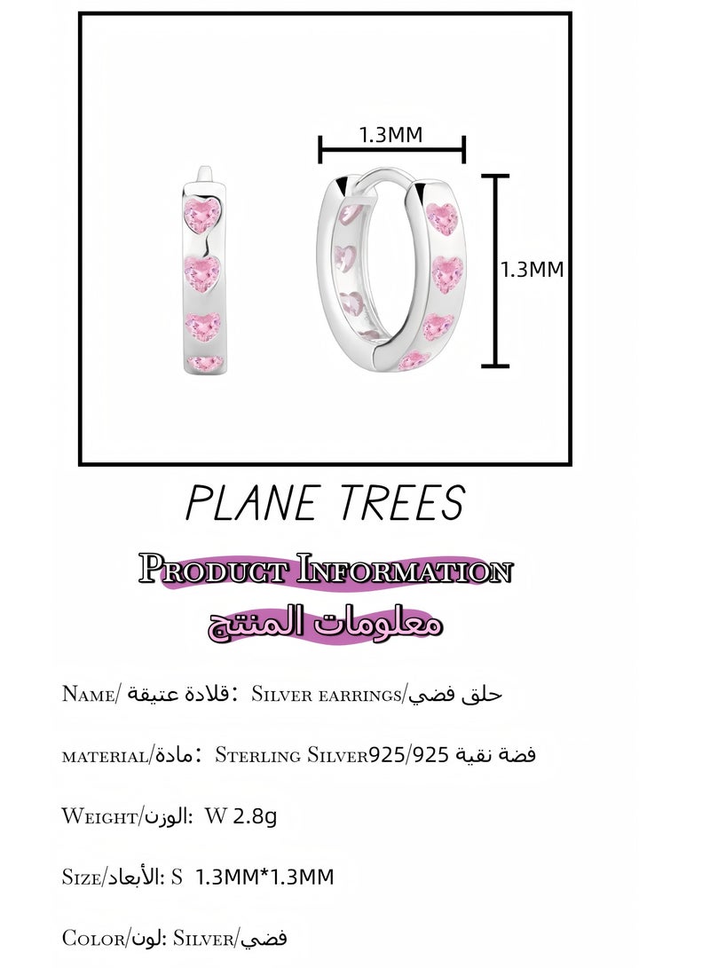 Plane Trees 925 Sterling Silver Huggie Hoop Earrings with Pink Heart CZ – Romantic & Elegant Gift for Women | PLANE TREES - Image 3
