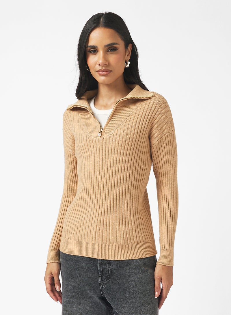 جينجر سترة مضلعة بسحاب نصفي - Image 1