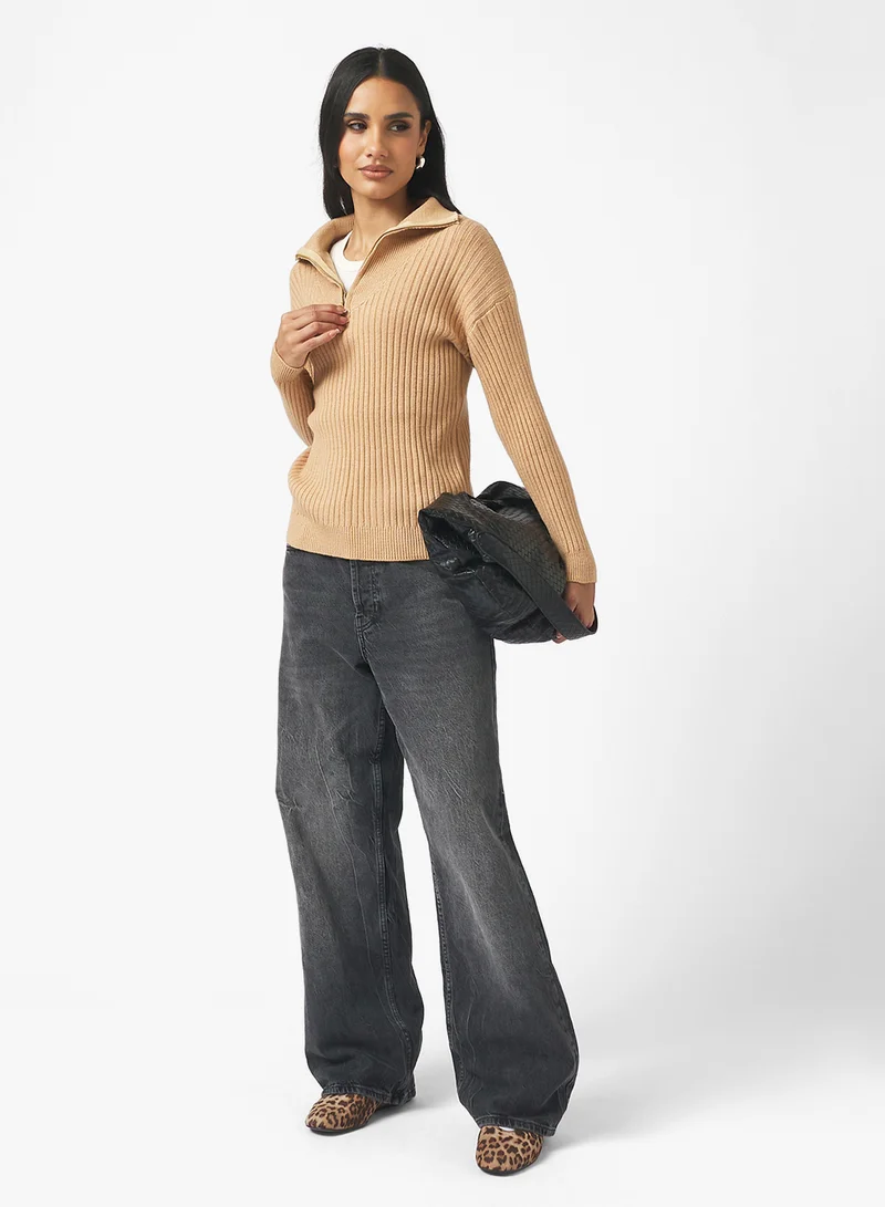 Ginger Half Zip Up Ribbed Sweater