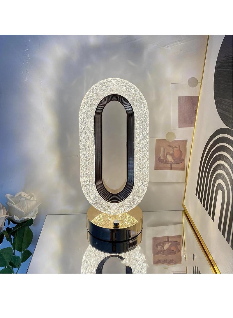 مصباح كريستال، مصباح طاولة ليلي قابل للتعتيم ثلاثي الاتجاهات يعمل باللمس مع منافذ شحن USB وظل كريستالي للعناية بالعيون، مصباح طاولة لجانب السرير لغرفة النوم وغرفة المعيشة والمكتب، - Image 1