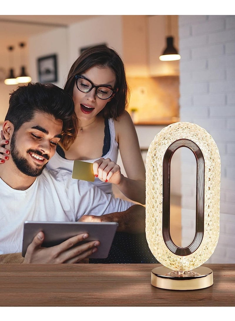 مصباح كريستال، مصباح طاولة ليلي قابل للتعتيم ثلاثي الاتجاهات يعمل باللمس مع منافذ شحن USB وظل كريستالي للعناية بالعيون، مصباح طاولة لجانب السرير لغرفة النوم وغرفة المعيشة والمكتب، - Image 2