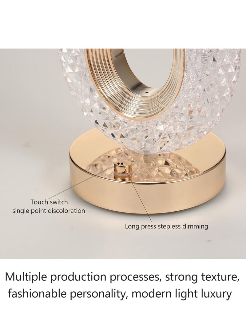 مصباح كريستال، مصباح طاولة ليلي قابل للتعتيم ثلاثي الاتجاهات يعمل باللمس مع منافذ شحن USB وظل كريستالي للعناية بالعيون، مصباح طاولة لجانب السرير لغرفة النوم وغرفة المعيشة والمكتب، - Image 4