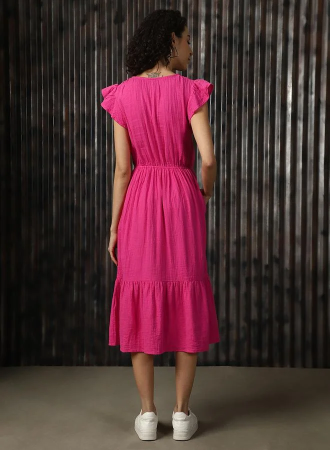 HIGH STAR Ruffled Sleeve Midi Dress