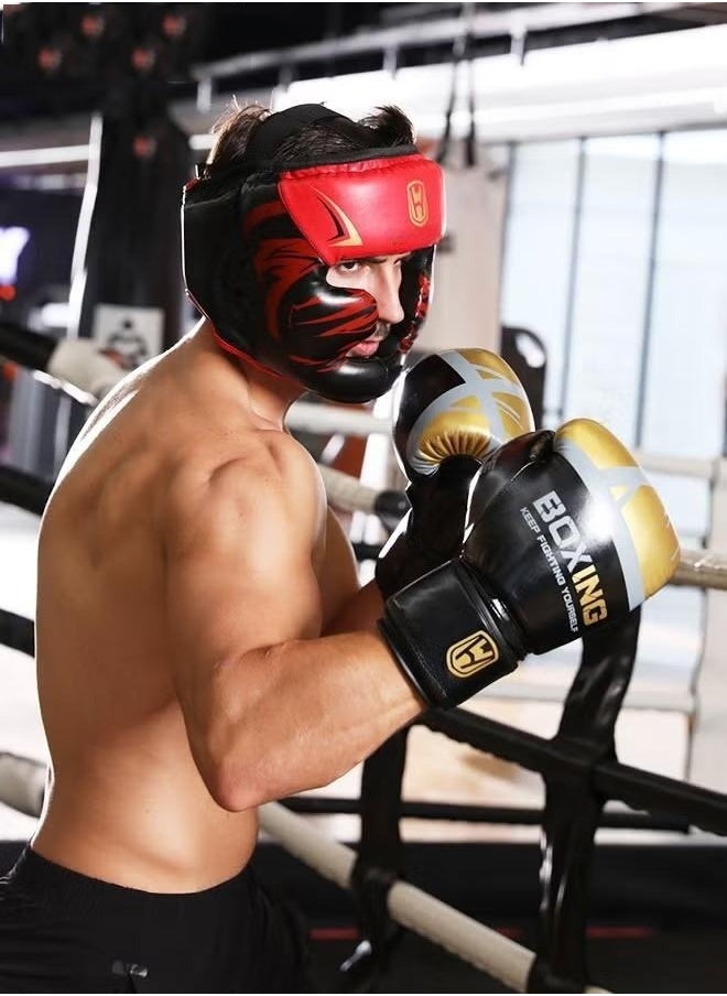 XiuWoo - Boxing Headgear, Leather Boxing Helmet, Head Gear for MMA Kickboxing Karate Taekwondo Muay Thai Sparring & Training, Fighting Sparring Headgear Fits Adults Head Guard, red - Image 1