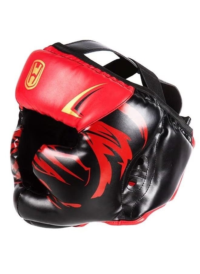 XiuWoo - Boxing Headgear, Leather Boxing Helmet, Head Gear for MMA Kickboxing Karate Taekwondo Muay Thai Sparring & Training, Fighting Sparring Headgear Fits Adults Head Guard, red - Image 1