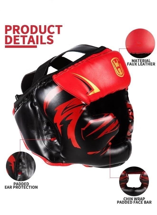 XiuWoo - Boxing Headgear, Leather Boxing Helmet, Head Gear for MMA Kickboxing Karate Taekwondo Muay Thai Sparring & Training, Fighting Sparring Headgear Fits Adults Head Guard, red - Image 1