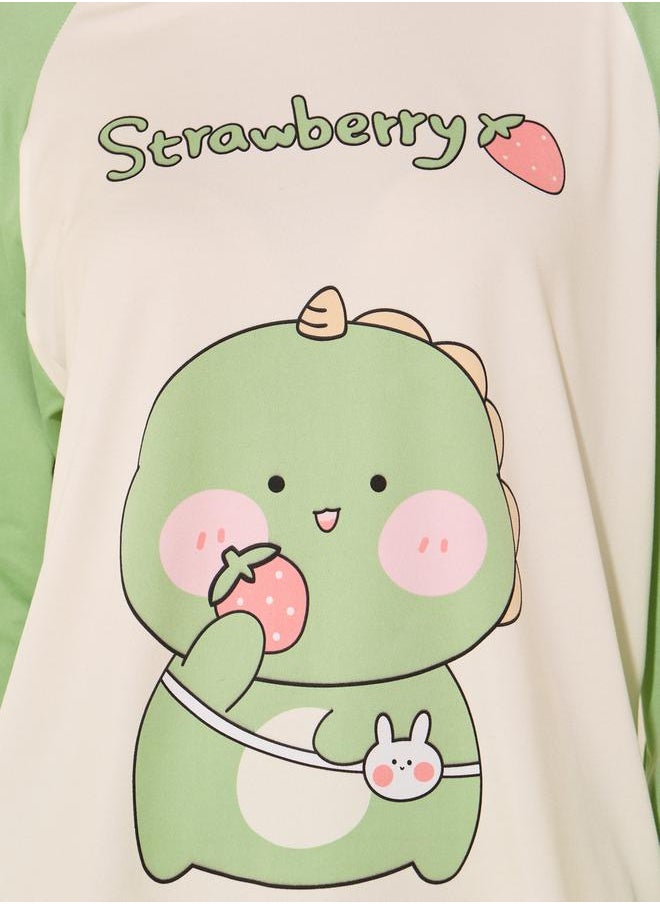 Take Two Graphic Print Reglan Sleeve Round Neck T-Shirt & Pyjama Set  - Image 5